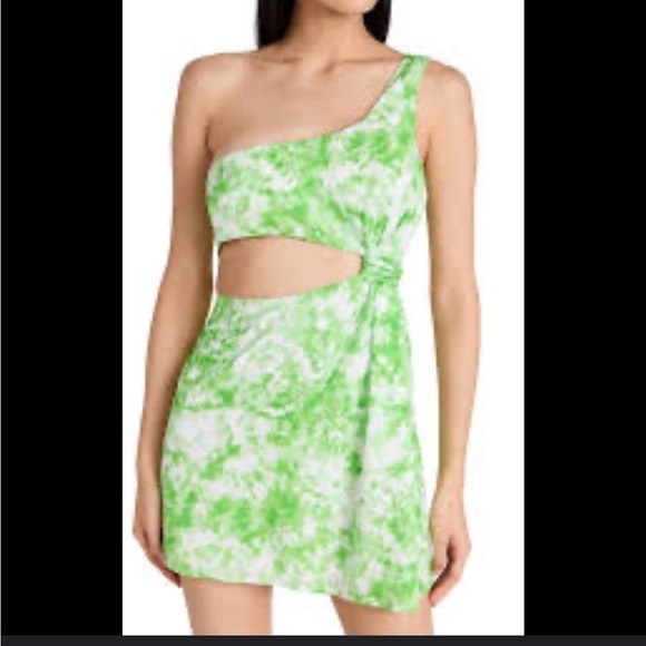 FOR LOVE and LEMONS Devon Mini Dress One Shoulder Green White Tie Dye Sz M NEW - Picture 2 of 12